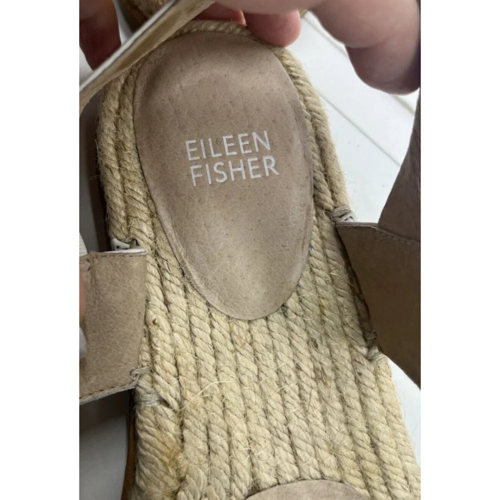 Eileen Fisher Max Espadrille Flat Sandals‎ Size 6 US Open Toe Leather Neutral